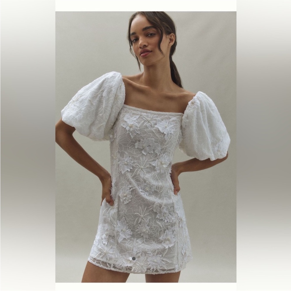 BHLDN White Floral Lace Mini Dress